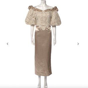 Rose Taft Couture Vintage Silk Midi Dress
